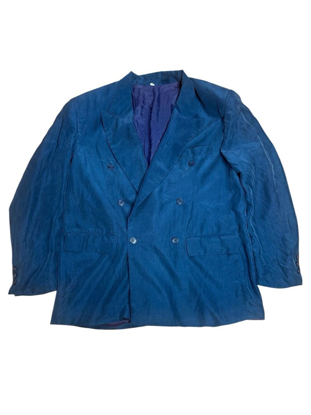 90s Vintage Blue Silk Double Breasted Blazer Size 52 / Large